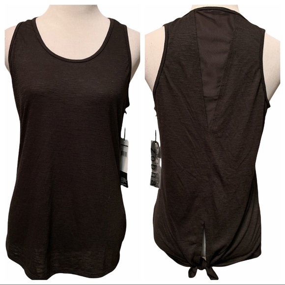 Zobha black tank top with mesh detail and waist tie in the back, medium, new - Picture 1 of 8